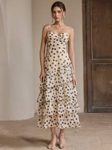 Anewsta 法式度假复古波尔卡圆点拼接吊带背心连衣裙配裤子，适合女士、太阳裙、夏季、海滩 - 彩色 - 查看 4