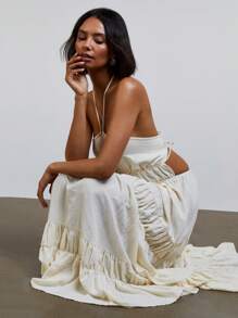 Athîral Women Butter Yellow Halterneck Boho Drawstring Maxi Dress, Beach/Vacation Stylish Everyday Western Wear Vintage Old Money Aesthetic Spring/Summer