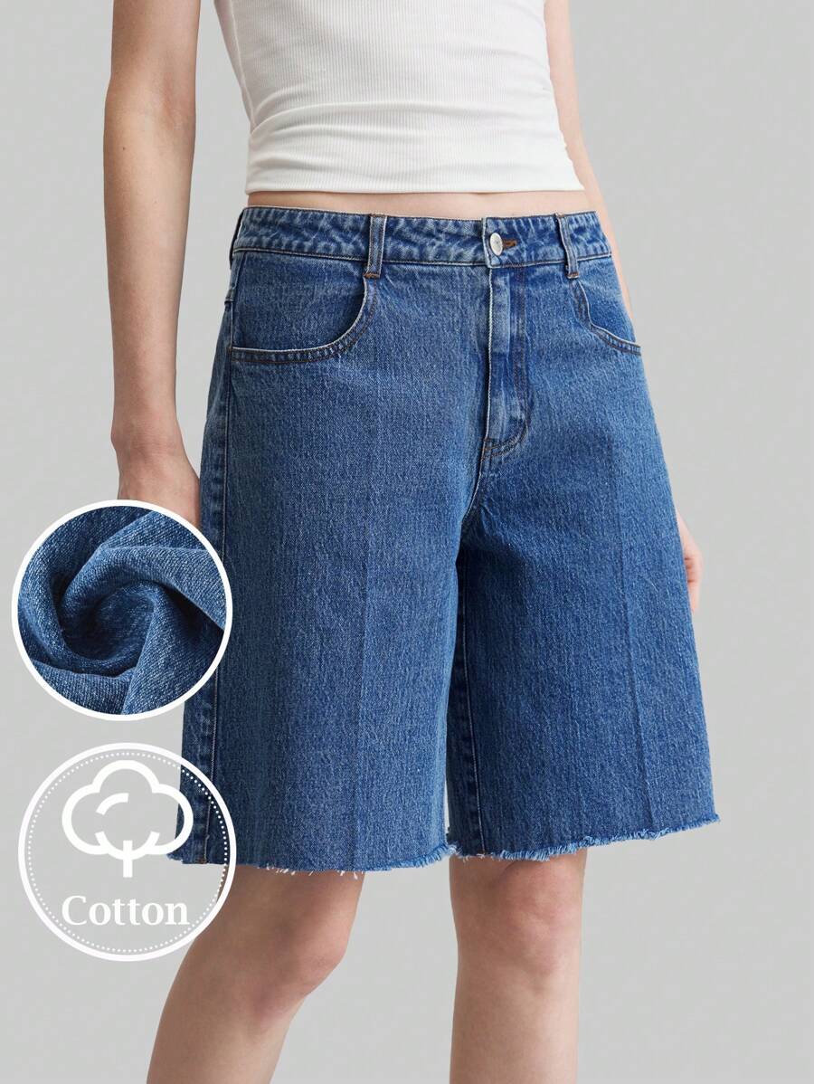 Ontre Women's Relaxed Fit Denim Bermuda Shorts, Blue - Medium Wash - View 1