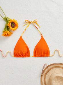 Swim Mod Plus Size Women Floral Print Sexy Triangle Bikini Top, Vacation Swimwear, For Summer Beach