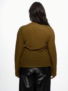 MISSGUIDED PLUS 大码罗纹立领长袖秋冬弹力基本款修身上衣休闲办公室装 - 綠色 - 查看 2