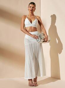 SHEIN BAE Bộ đồ đi nghỉ chữ A ren dây trắng xuyên thấu dành cho nữ - trắng - Xem 3
