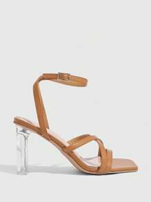 CUCCOO SZL 女士黑色条纹透明高跟凉鞋