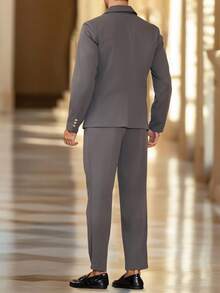 Calvornis 2 Pieces Men Plain Front Button Long Sleeve Pocket Simple Shirt And Pants Suit Set - Light Grey - View 2