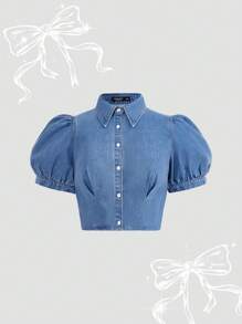SHEIN MOD Áo sơ mi denim dáng ôm tay ngắn cỡ lớn có cổ, trang phục thường ngày, kỳ nghỉ xuân, áo nữ mùa xuân, áo mùa hè, kỳ nghỉ hè dành cho phụ nữ, mùa xuân thập niên 90 dành cho phụ nữ, phong cách Y2k Cowgirl dành cho phụ nữ, kỳ nghỉ xuân, đi chơi, thời trang đường phố, phong cách những năm 2000, tiệc độc thân Gyaru, buổi hòa nhạc dành cho phụ nữ, buổi hòa nhạc dành cho phụ nữ, buổi hòa nhạc Old Money Vegas, lễ hội dành cho phụ nữ, lễ hội Rave, lễ Phục sinh, sinh nhật dành cho phụ nữ - Màu xanh lam - Xem 2