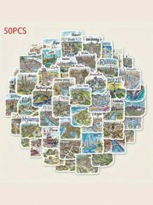 50 miếng dán bản đồ du lịch vẽ tay: Hoạt hình, Không thấm nước, Tự dính, Có thể tái sử dụng, Phong cách minh họa, Hình dạng bất đối xứng cho chai nước, Máy tính xách tay, Sổ lưu niệm, Vali, Điện thoại, Cản, Đồ trang trí xe hơi Bác sĩ Y tá Sinh viên Giải phẫu Quà tặng tốt nghiệp, Sổ tay tự làm, Phụ kiện trang trí nhật ký - Nhiều màu - Xem 2