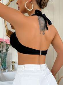 Swim DD+ Women's Solid Color Sexy Halter Bikini Top For Summer Beach Vacation - Black - View 4