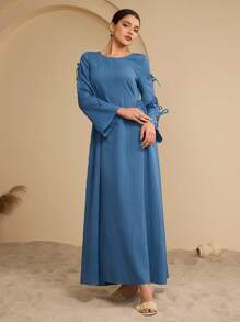 Graceveil 女士长袖连衣裙，纯色，简约时尚，休闲日常穿着 - 水鴨藍 - 查看 7