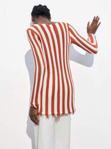 Maija Blouse de vacances à manches longues, nœud sur le devant, motif rayé, style bohème, pour femmes