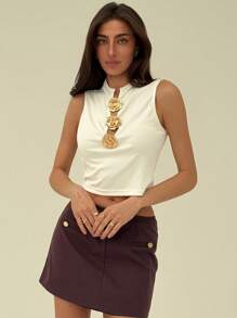 Aloruh Nueva blusa de tirantes de noche y vacaciones con decoración metálica negra - Blanco - Ver 3