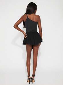 SHEIN Unity Conjunto de body con detalles de flores primaverales, de un solo hombro, atrevido, para festivales de verano, vacaciones, oficina, sirena, estilo colegial, atuendos casuales para mujer