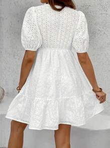 SHEIN Maternity Solid Color Embroidered Button Design Short Puff Sleeve Dress Cute Dresses For Women Summer Dresses For Woman Casual Dresses For Women White Dresses For Women Women Mini Dresses Summer Dresses For Women