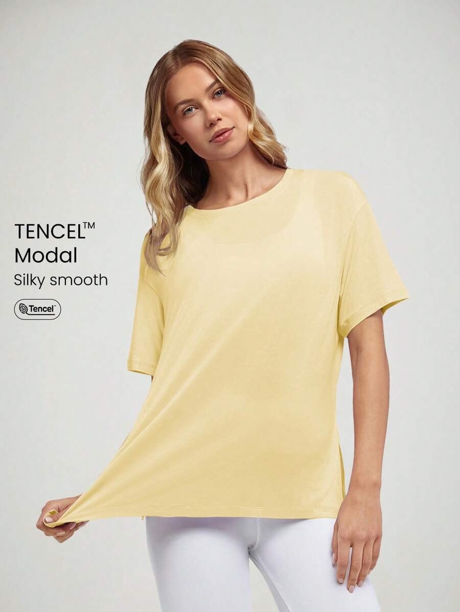 GLOWMODE Modal Oversized Everymode Tee Daily Casual Compression Shirt - French Vanilla - View 1