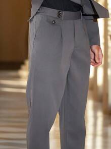 Calvornis 2 Pieces Men Plain Front Button Long Sleeve Pocket Simple Shirt And Pants Suit Set - Light Grey - View 5