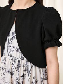SHEIN 2 件套 女童宽松休闲花卉印花吊带背心裙和短袖开衫 - 黑與白 - 查看 9