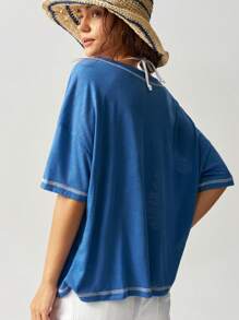 Bohemela 休闲纯色 V 领短袖宽松大码 T 恤