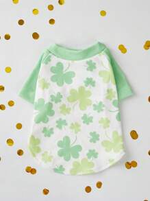 PETSIN St. Patrick's Day Four-Leaf Clover Light Green Print Cute & Comfortable Dog Sweatshirt - Multicolor - View 2