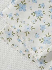 2 件小女孩休闲花卉印花套装，短袖上衣和裤子，舒适家居服套装 - 彩色 - 查看 4