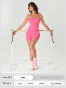 GLOWMODE 2.5'' FeatherFit™ Basic Yet Bold Adjustable Non-Slip Romper Jumpsuit Bodysuit Low Impact Yoga Daily Removable Cups Spring Summer - Pink - View 7