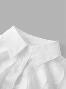 Ontre Áo sơ mi nữ Jacquard cổ tròn thả vai dài tay cài nút đơn giản thường ngày - trắng - Xem 8