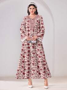 Al Najma 休闲简约纹理朴素阿拉伯风格连衣裙，适合夏季 - 藕粉色 - 查看 6