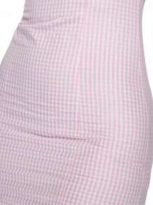 MISSGUIDED Vestido corto mini sin tirantes tipo bandeau con estampado de cuadros rosa tipo , vestido ajustado sin hombros para fiesta de primavera, cóctel o jardín