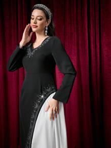 Modelyn Fashion Luxurious Rhinestoned Long Dress For Women Fall Cloth For Women - Black - View 4