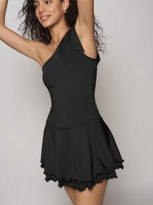Easelle Black Knit One Shoulder Women's Mini Dress