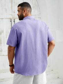 EASEVO 大码男士休闲梭织短袖紫色衬衫 - 紫色 - 查看 2