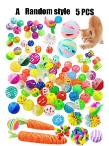 PETSIN 5/10/15/20 sztuk Miłośnicy kotów i kocia mama kochają zabawki z kolorowymi dzwoneczkami, kolorowe piłki do drapania, marchewkowe zabawki dla miłośników kotów i kocia mama, czyszczenie zębów, rozrywka, zabawki dla miłośników kotów i kocia mama, prezent dla miłośników kotów/psów i artykuły dla zwierząt domowych dla psów/kotów