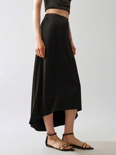 SHEIN LUNE 时尚女式高低侧拉链修身优雅半身裙