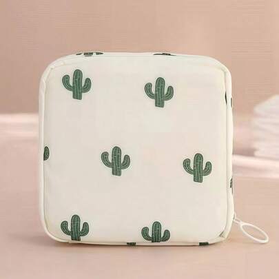 Estuche de cuidado femenino con diseño de cactus, organizador de viaje impermeable, bolsa reutilizable con cierre, estuche de artículos de tocador compacto y discreto, resistente a los olores