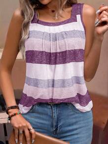 EMERY ROSE Holiday Casual Color Block Striped Tank Top Graphic Tees Women Tops
