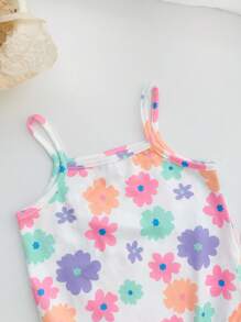SHEIN Set de 2 piezas de ropa de primavera/verano para bebé niña con body de punto con patrón floral lindo
