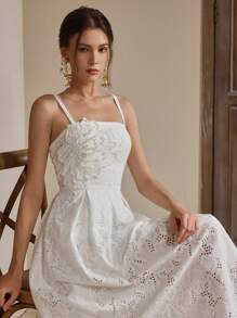 Anewsta 高端手工刺绣珍珠装饰腰部收腰吊带背心连衣裙