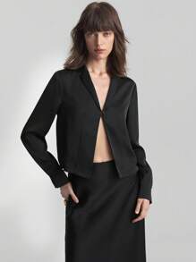 Ontre Women's Shirt Solid Color Simple Fashion Casual Daily - Black - View 7