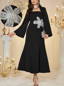 Modelyn 优雅时尚女式重饰花卉连衣裙 - 黑色 - 查看 1