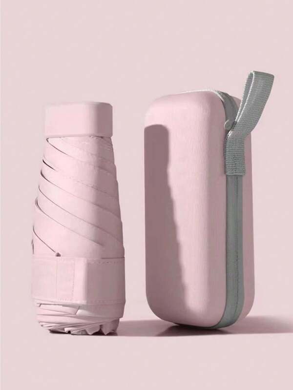 SHEIN 1 pieza Paraguas tipo cápsula con protección contra la lluvia y los rayos UV, portátil y súper mini con estuche, paraguas de bolsillo fácil de llevar para la escuela, la oficina, el hogar y los viajes