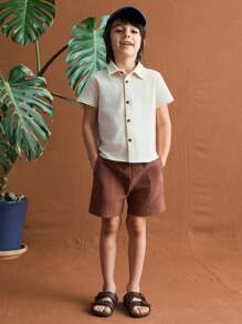 SHEIN Bộ đồ mùa hè cho bé trai, họa tiết dừa giản dị, tối giản và thời trang để mặc hàng ngày - Nhiều màu - Xem 4