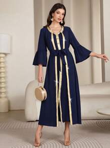 Al Najma 女士无袖金属丝带装饰宽松两件套连衣裙，浪漫派对装