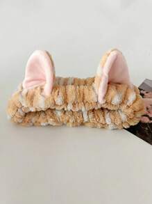 3pcs Multi-Functional Leopard Striped Cat Ear Headband, Waterproof Wristband For Washing Face And Makeup Home Bathroom Decor Summer - Multicolor - View 3