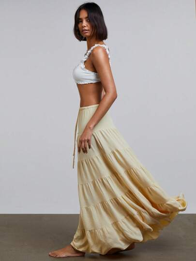 Athîral Women Butter Yellow Loose A Line Maxi Skirts Elegant Old Money Aesthetic Spring/Summer