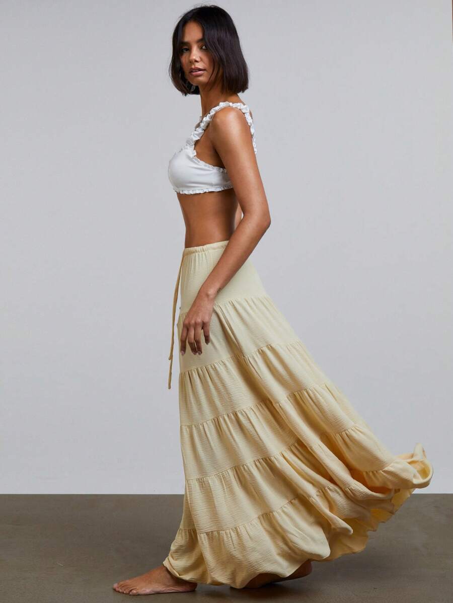 Athîral Women Butter Yellow Loose A Line Maxi Skirts Elegant Old Money Aesthetic Spring/Summer