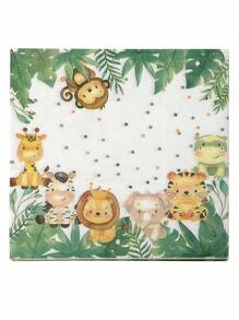 SHEIN 20-Piece Animal Kingdom Themed Disposable Napkins - 2-Ply, Perfect For Parties & Gatherings, All Seasons,Christmas - Multicolor - View 10