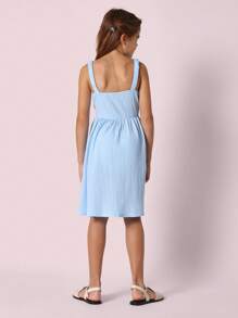 SUMWON Vestido de verano texturizado con smock, cuello cuadrado, sin mangas, largo midi, vestido de línea A para niñas, para fiestas dulces, playa, vacaciones y uso diario en primavera y verano