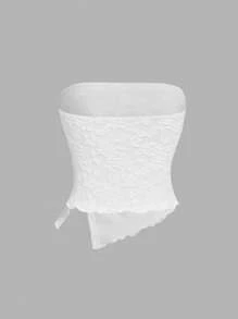 SHEIN MOD Áo Bandeau ren trơn màu thanh lịch, viền bất đối xứng, dự tiệc, đi chơi, quần áo Hippie - trắng - Xem 2