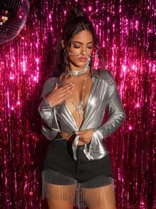 音乐节婚礼水钻装饰性感胸罩，女士情趣内衣配饰 - 銀色 - 查看 8