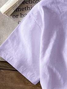 SHEIN Leap Crew Tween Girl Short Sleeve Crew Neck T-Shirt, Casual Minimalist Design, Suitable For Spring & Summer - Purple - View 4