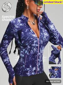 Innovista Women Activewear Abstract Marbling Cropped- Long Sleeve/ Zip-Up Hoodied Sports Jacket,Sweatshirts,Jersey Breathable Mesh Cut Out & High Elastic Gym Top, Lightweight & Dry Fit Workout Outfits , Pocket Multi-Use,Fitness Top Portable For Travel, Edgy & Unique Stylish Tracksuit,Tight Slim Fit, Cycle,Bike,Running,Cardio,Strength,Weights,Pilates,Yoga,Mat,Outdoor,Hike,Camping,Trail,Trekking,Volleyball,Going Out, Athleisure,Tennis,Golf, Music Festival,Party,Y2K,Electric,Spring Summer Gear,Women Clothes,Easter Gifts - Purple - View 1