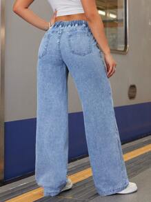 SHEIN ICON 大码女式宽松水洗浅蓝色阔腿牛仔裤